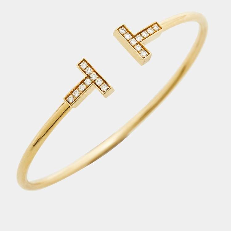 Pre Owned Tiffany & Co. T Wire Diamond 18k Yellow Gold Bracelet