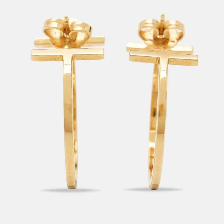 Pre Owned Tiffany & Co. Tiffany T 18k Yellow Gold Hoop Earrings