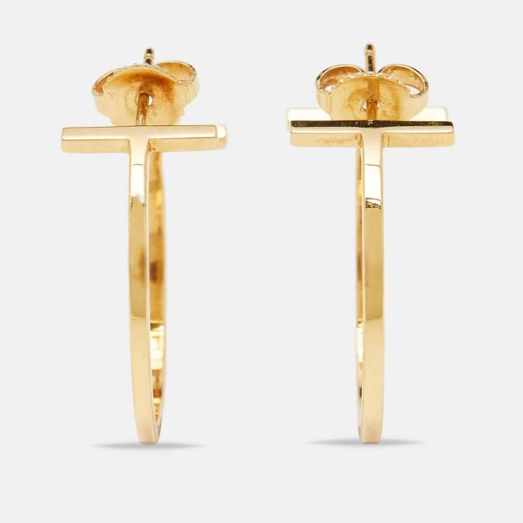 Pre Owned Tiffany & Co. Tiffany T 18k Yellow Gold Hoop Earrings