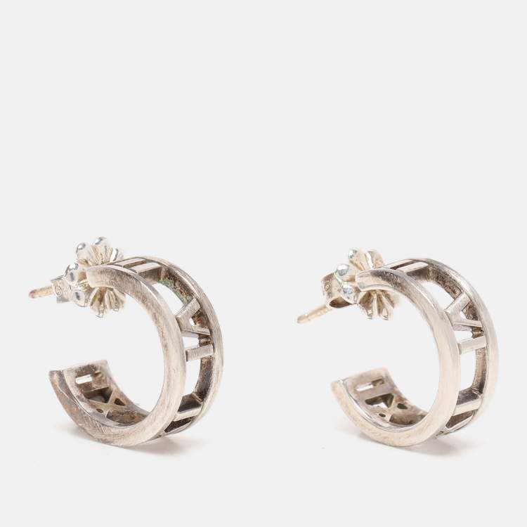 Pre Owned Tiffany & Co. Silver 925 Atlas Roman Numeric Hoop Earrings
