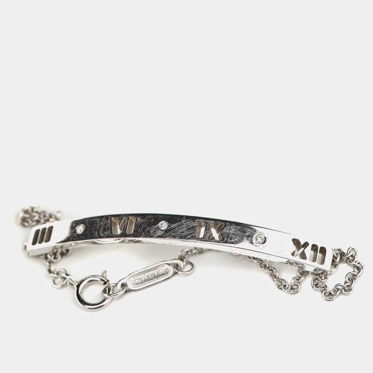 Pre Owned Tiffany & Co. Atlas Pirced Bar Diamonds 18k White Gold Bracelet