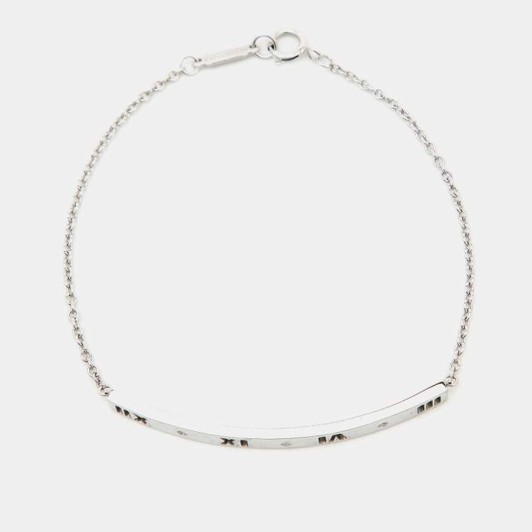 Pre Owned Tiffany & Co. Atlas Pirced Bar Diamonds 18k White Gold Bracelet