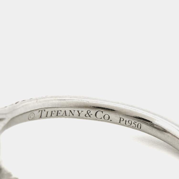 Pre Owned Tiffany & Co. Tiffany Soleste Cushion Cut Diamond Solitaire Double Halo Platinum Engagement Ring Size 51