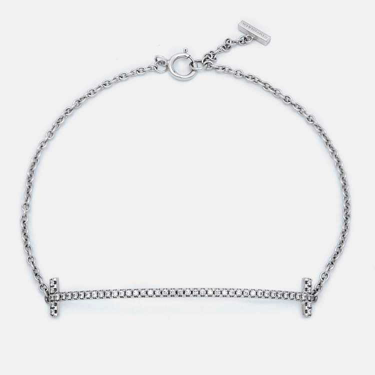 Pre Owned Tiffany & Co. T Smile Diamonds 18k White Gold Bracelet