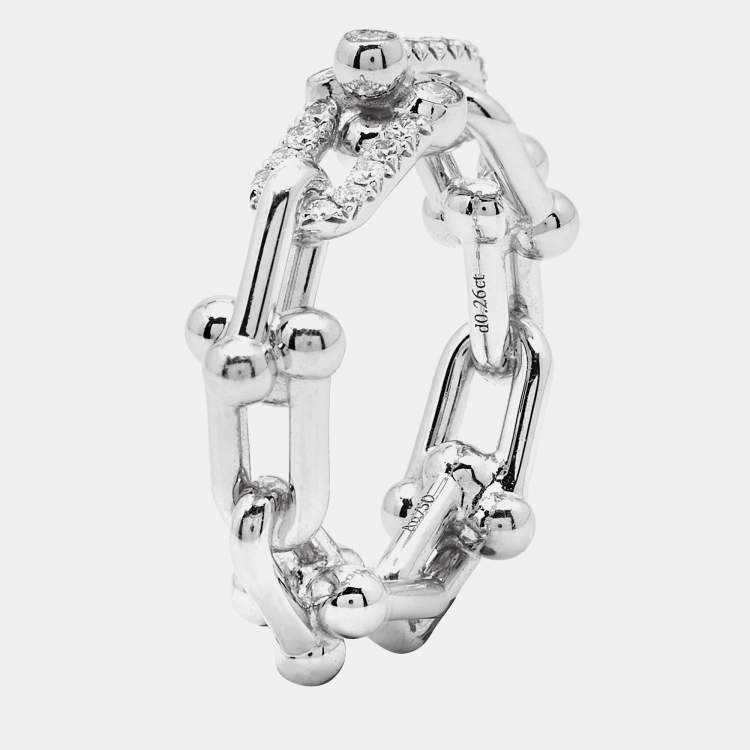 Pre Owned Tiffany & Co.  Tiffany HardWear Small Link Diamonds 18k White Gold Ring Size 55