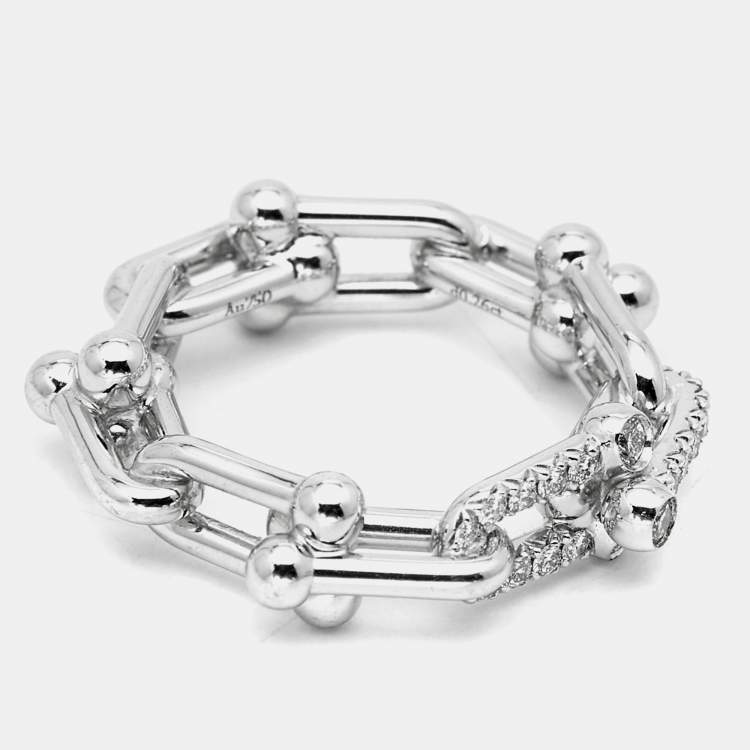 Pre Owned Tiffany & Co.  Tiffany HardWear Small Link Diamonds 18k White Gold Ring Size 55