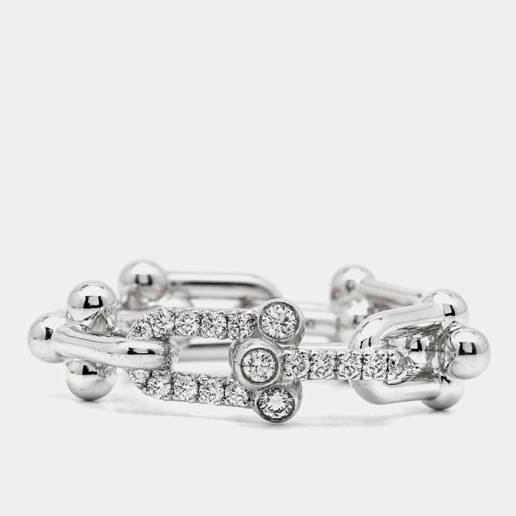 Pre Owned Tiffany & Co.  Tiffany HardWear Small Link Diamonds 18k White Gold Ring Size 55