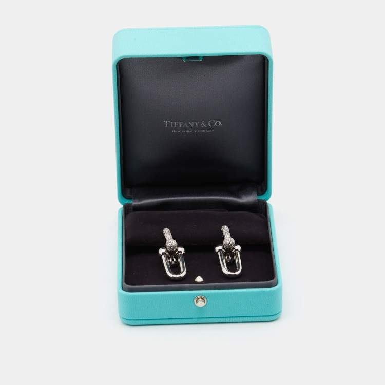 Pre Owned Tiffany HardWear Large Link Diamonds 18k White Gold Earrings