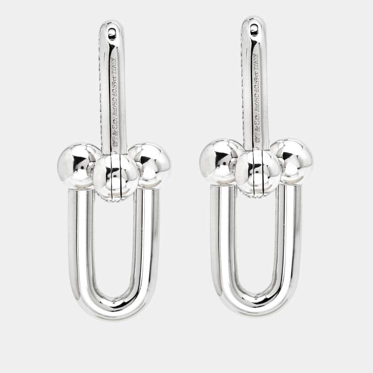 Pre Owned Tiffany HardWear Large Link Diamonds 18k White Gold Earrings