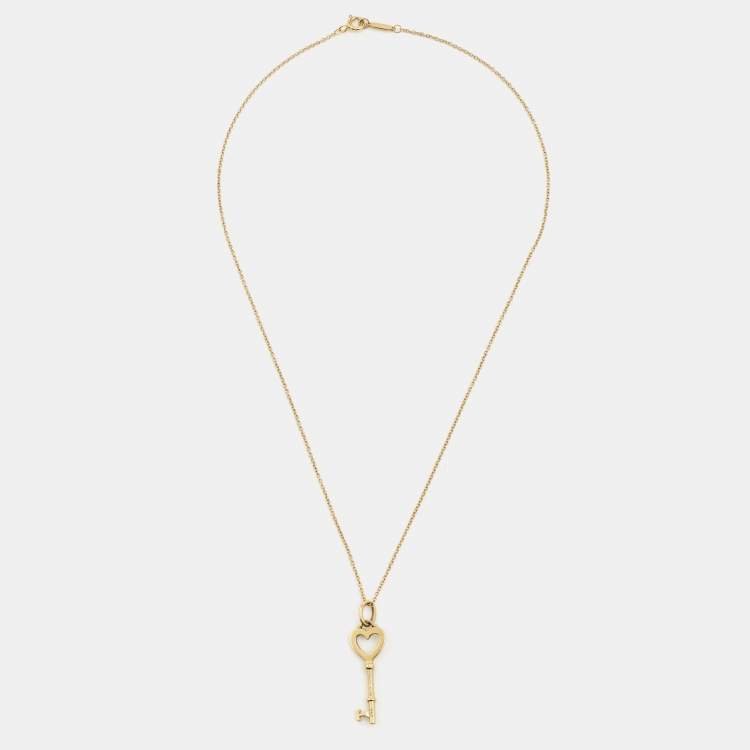 Pre Owned Tiffany & Co. Key Heart Mini 18k Yellow Gold Pendant Necklace