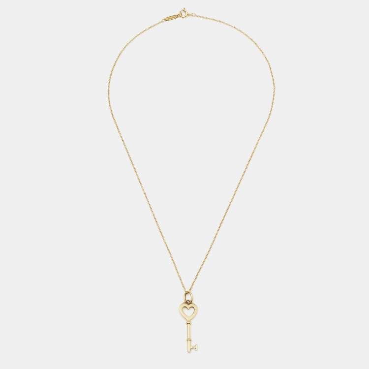 Pre Owned Tiffany & Co. Key Heart Mini 18k Yellow Gold Pendant Necklace