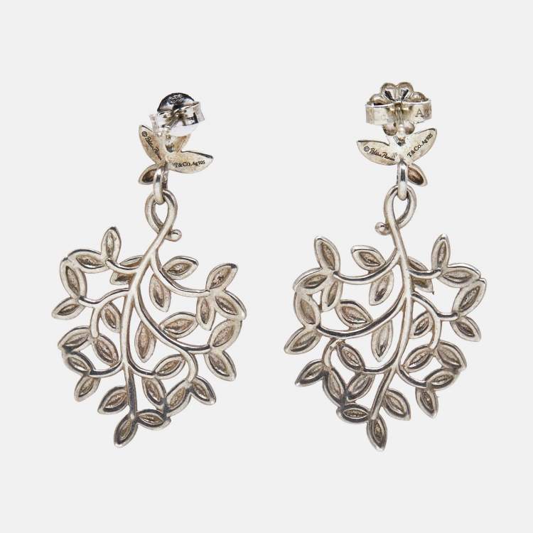 Pre Owned Tiffany & Co. Paloma Picasso Olive Leaf Sterling Silver Drop Earrings