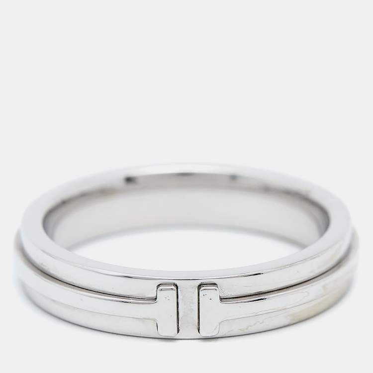 Pre Owned Tiffany & Co. Tiffany T 18k White Gold Narrow Ring Size 59