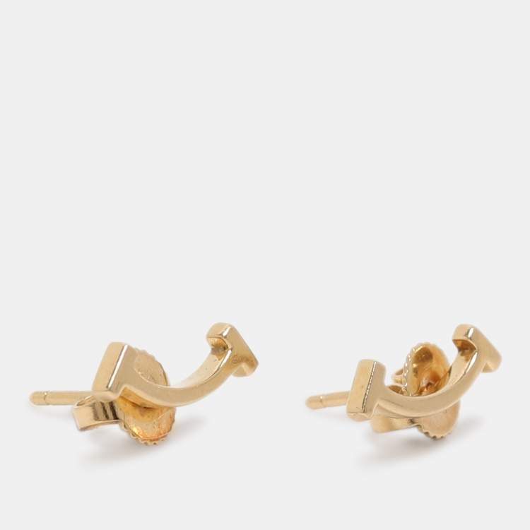 Pre Owned Tiffany & Co. 18k Yellow Gold T Smile Stud Earrings