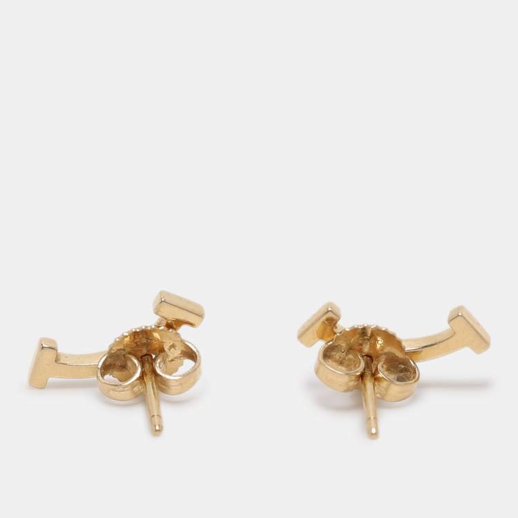 Pre Owned Tiffany & Co. 18k Yellow Gold T Smile Stud Earrings