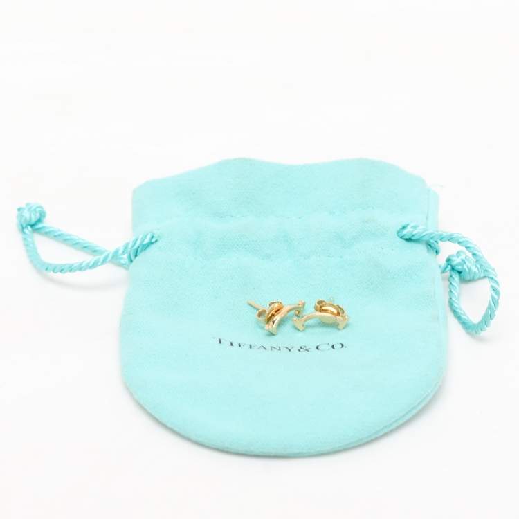 Pre Owned Tiffany & Co. 18k Yellow Gold T Smile Stud Earrings