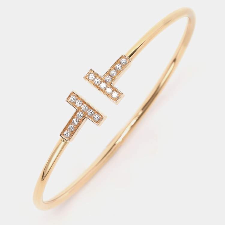 Pre Owned Tiffany & Co. T Wire Diamond 18k Yellow Gold Bracelet