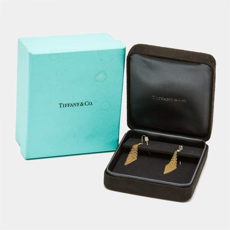Pre Owned Tiffany & Co. Elsa Peretti Mesh 18k Yellow Gold Mini Model Earrings