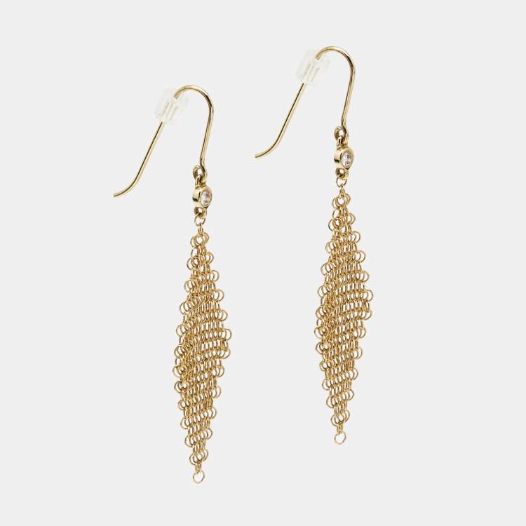 Pre Owned Tiffany & Co. Elsa Peretti Mesh 18k Yellow Gold Mini Model Earrings