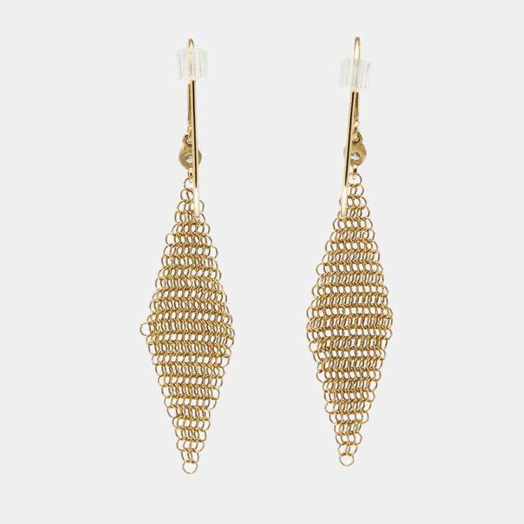 Pre Owned Tiffany & Co. Elsa Peretti Mesh 18k Yellow Gold Mini Model Earrings