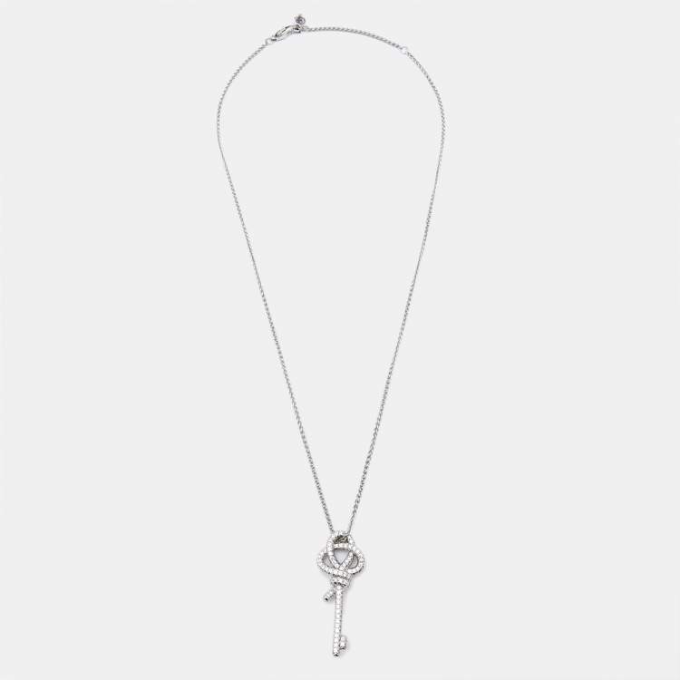 Pre Owned Tiffany & Co. Medium Knot Diamond Platinum Pendant Necklace