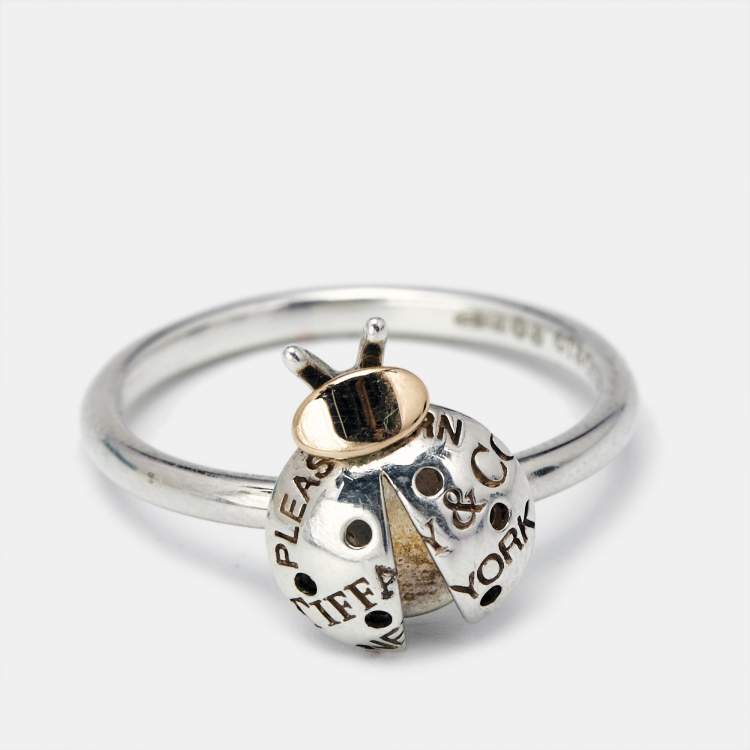 Pre Owned Tiffany & Co. Love Lady Bug Sterling Silver18k Gold Ring Size 54