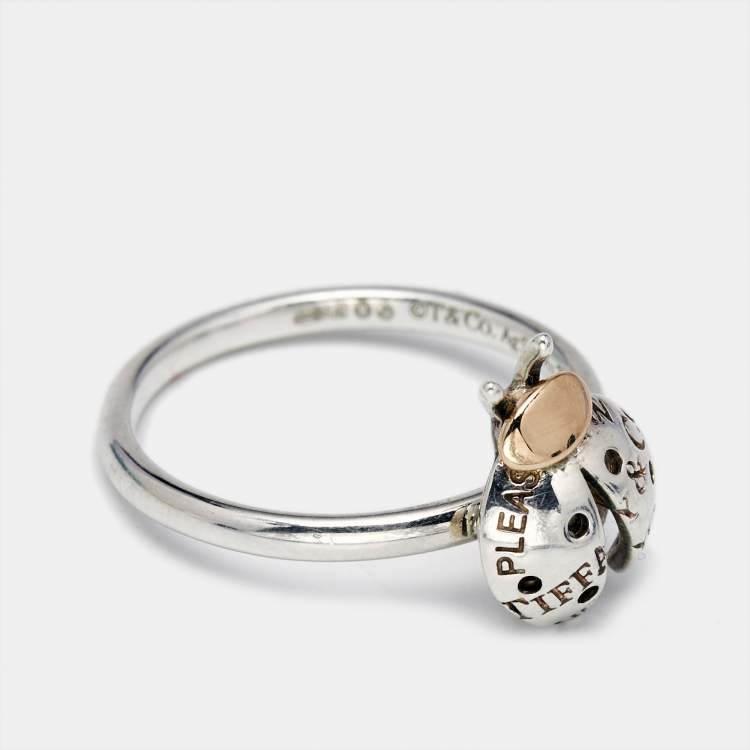 Pre Owned Tiffany & Co. Love Lady Bug Sterling Silver18k Gold Ring Size 54