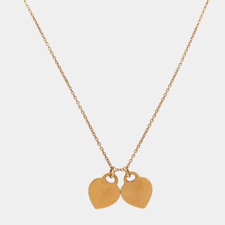 Pre Owned Tiffany & Co. Return To Tiffany Diamond 18K Rose Gold Mini Double Heart Tag Pendant Necklace