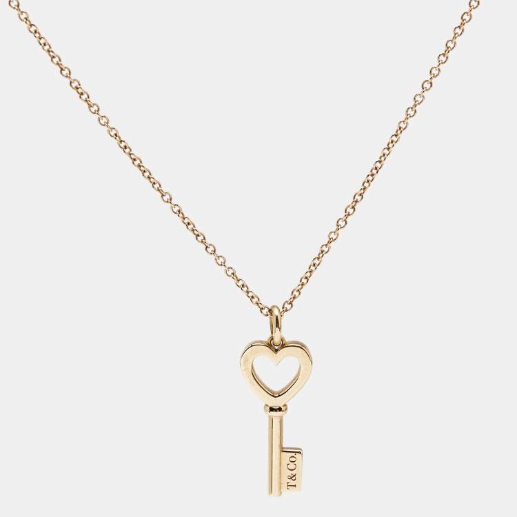 Pre Owned Tiffany & Co. Heart Key 18K Rose Gold  Pendant Necklace