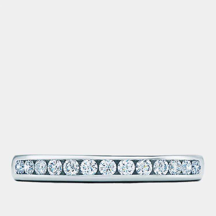 Pre Owned Tiffany Platinum Full Diamond Eternity Band Ring EU 49