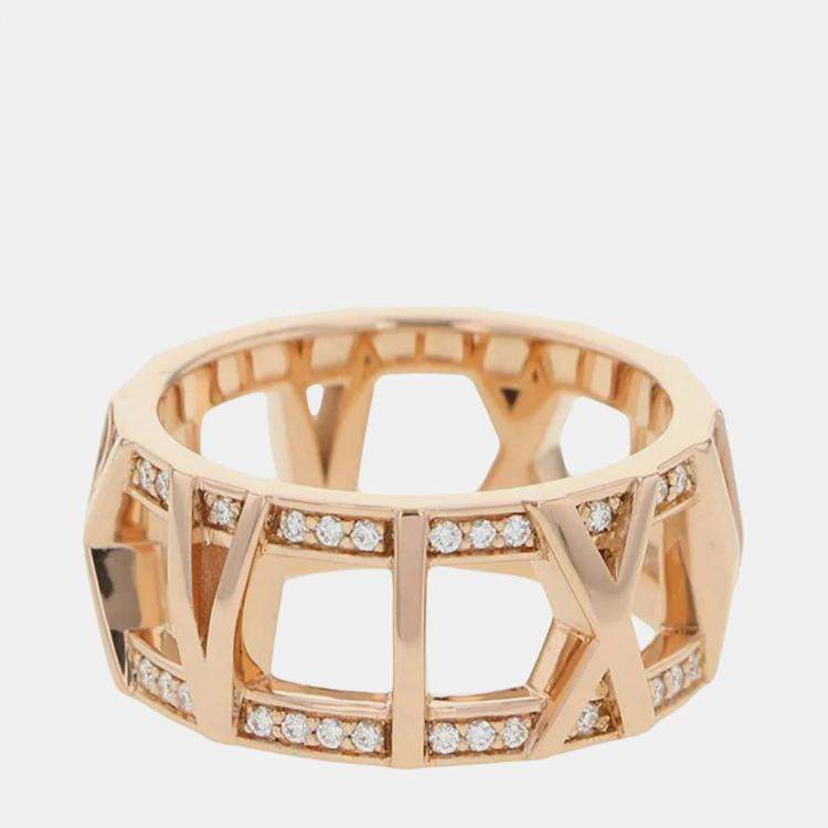 Pre Owned Tiffany & Co. 18K Rose Gold and Diamond Atlas Band Ring EU 51