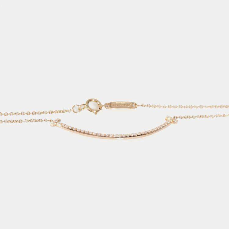 Pre Owned Tiffany & Co. 18K Rose Gold and Diamond T Smile Pendant Necklace