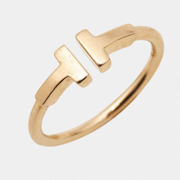 Pre Owned Tiffany & Co. Tiffany T Wire 18k Rose Gold Ring Size 53