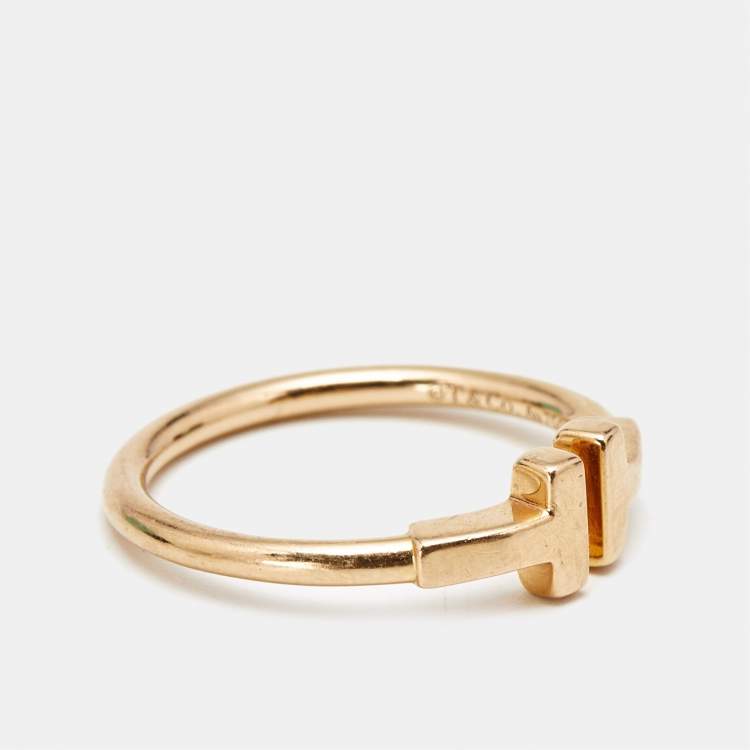 Pre Owned Tiffany & Co. Tiffany T Wire 18k Rose Gold Ring Size 53