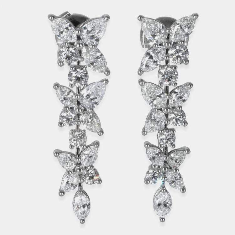 Pre Owned Tiffany & Co. Platinum Diamond Victoria Mixed Cluster Drop Earrings