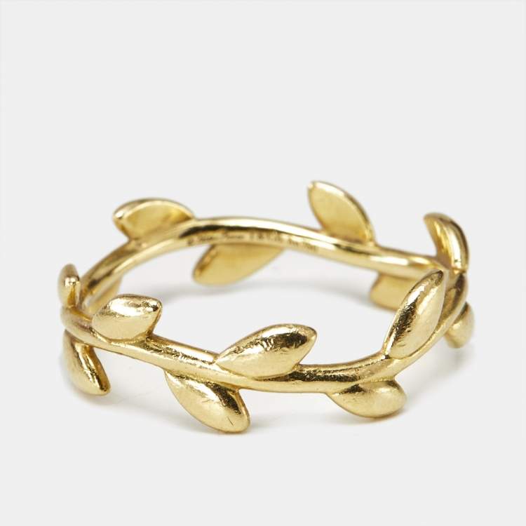 Pre Owned Tiffany & Co. Paloma Picasso Olive Leaf 18k Yellow Gold Narrow Ring Size 57