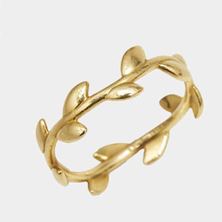 Pre Owned Tiffany & Co. Paloma Picasso Olive Leaf 18k Yellow Gold Narrow Ring Size 57