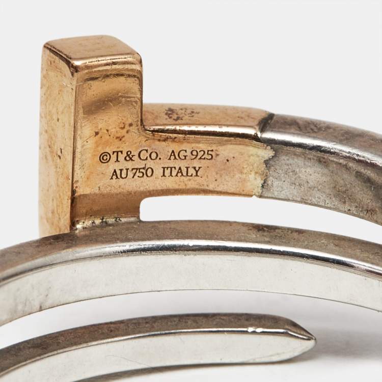 Pre Owned Tiffany & Co. T Square 18K Rose Gold Sterling Silver Wrap Ring Size 57