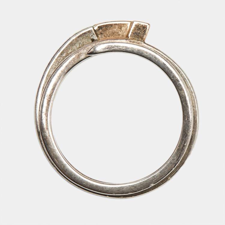 Pre Owned Tiffany & Co. T Square 18K Rose Gold Sterling Silver Wrap Ring Size 57