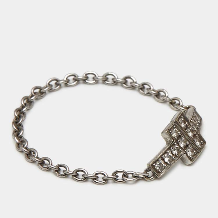 Pre Owned Tiffany & Co. Tiffany T Diamonds 18k White Gold Chain Ring Size 58