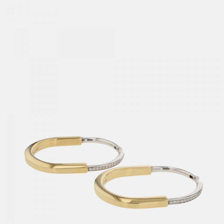 Pre Owned Tiffany & Co. Padlock Extra Large 18K White Gold, Yellow Gold Earring