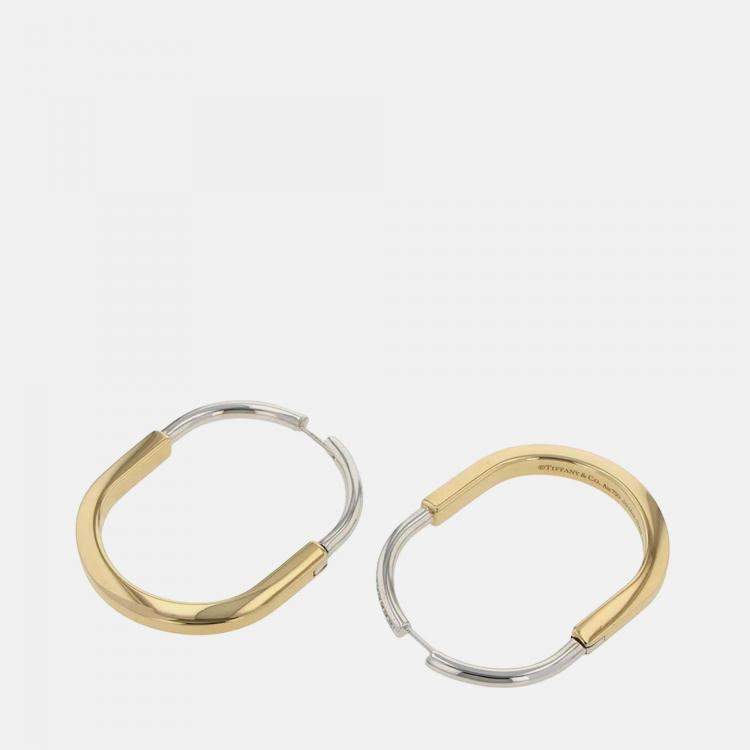 Pre Owned Tiffany & Co. Padlock Extra Large 18K White Gold, Yellow Gold Earring