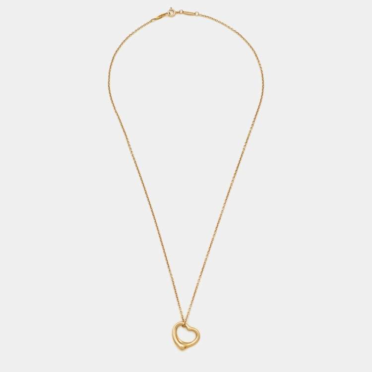 Pre Owned Tiffany & Co. Elsa Peretti Open Heart 18k Yellow Gold Pendant Necklace