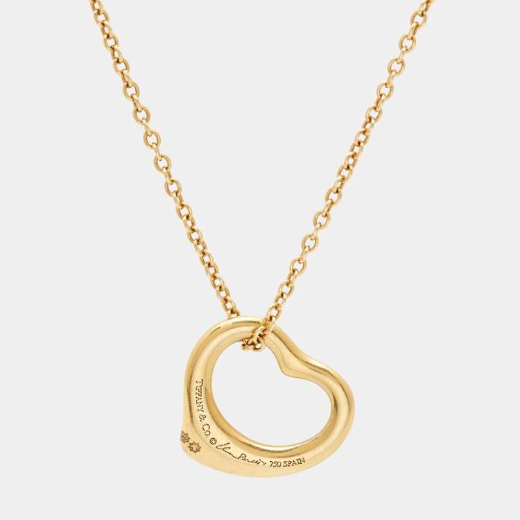 Pre Owned Tiffany & Co. Elsa Peretti Open Heart 18k Yellow Gold Pendant Necklace