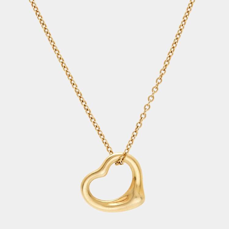 Pre Owned Tiffany & Co. Elsa Peretti Open Heart 18k Yellow Gold Pendant Necklace