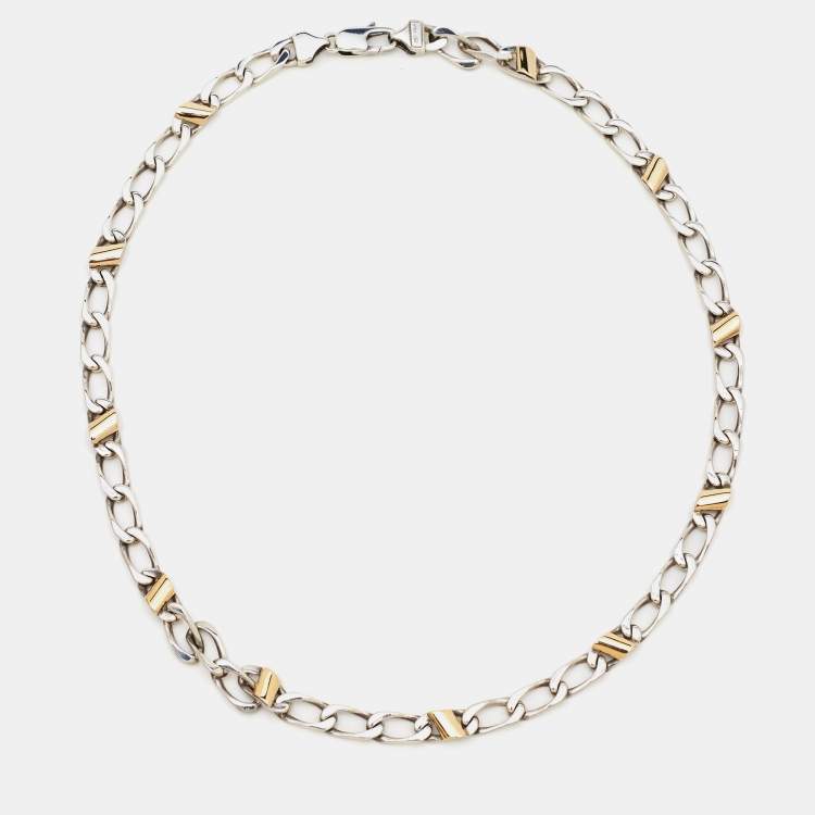 Pre Owned Tiffany & Co Sterling Silver 18K Gold Chain Link Necklace