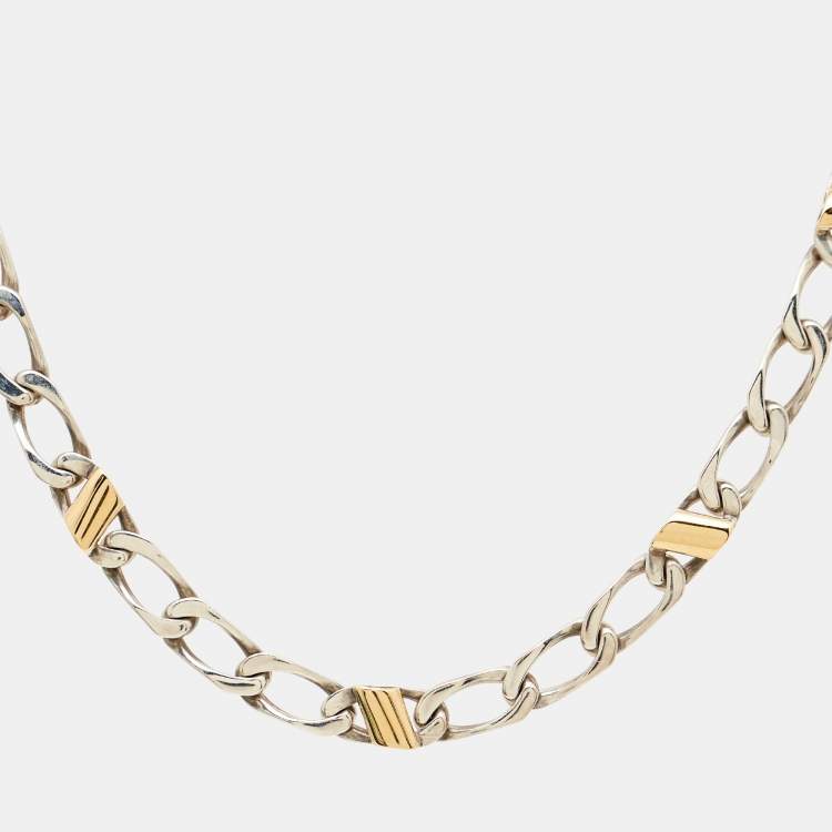Pre Owned Tiffany & Co Sterling Silver 18K Gold Chain Link Necklace