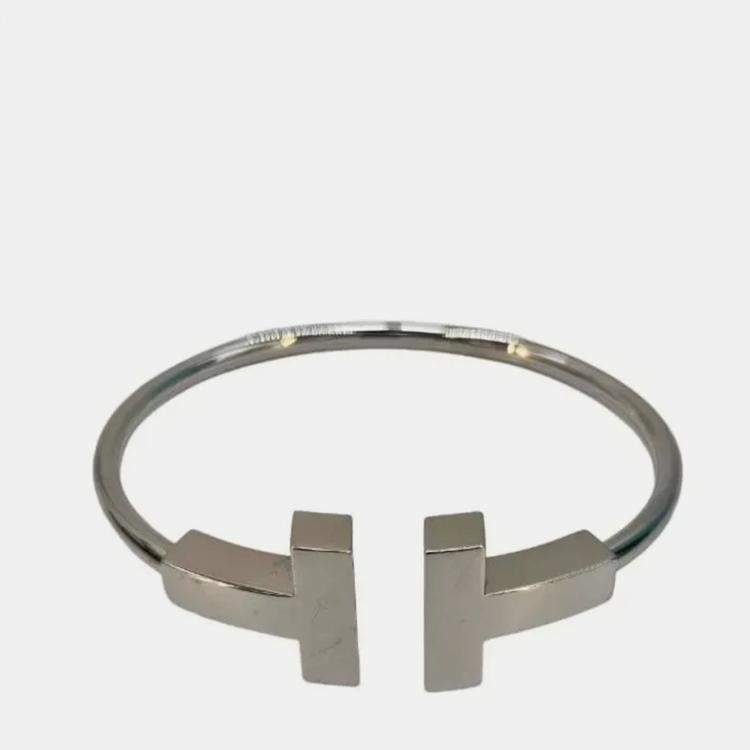 Pre Owned Tiffany T Wide Wire Bracelet 18k White Gold size 15