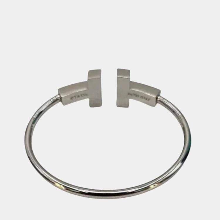 Pre Owned Tiffany T Wide Wire Bracelet 18k White Gold size 15