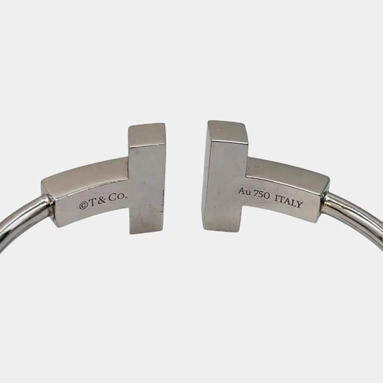 Pre Owned Tiffany T Wide Wire Bracelet 18k White Gold size 15